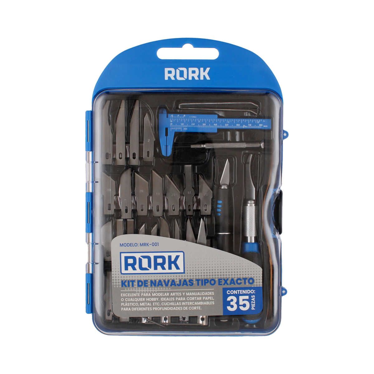 Kit de Navajas Tipo Exacto 35 Piezas RORK MRK-001 – Herramientas de Precisión para Manualidades, Modelismo y Corte