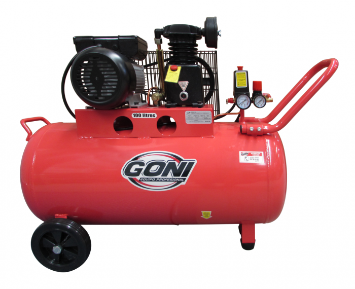 Compresor de Banda 1 HP con Tanque Horizontal 100 L Goni 9306 | Compresor de Aire Profesional Silencioso y de Alto Rendimiento