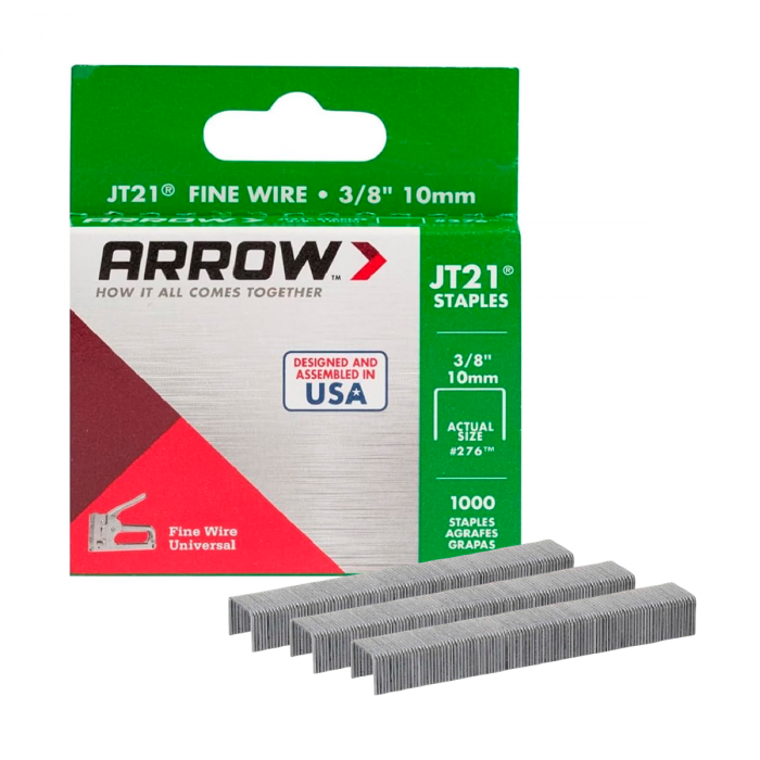 Grapas JT21 #276 Arrow – 3/8″ pierna × 7/16″ corona, Pack 100 pzs / Alta resistencia para tapicería, carpintería ligera y bricolaje