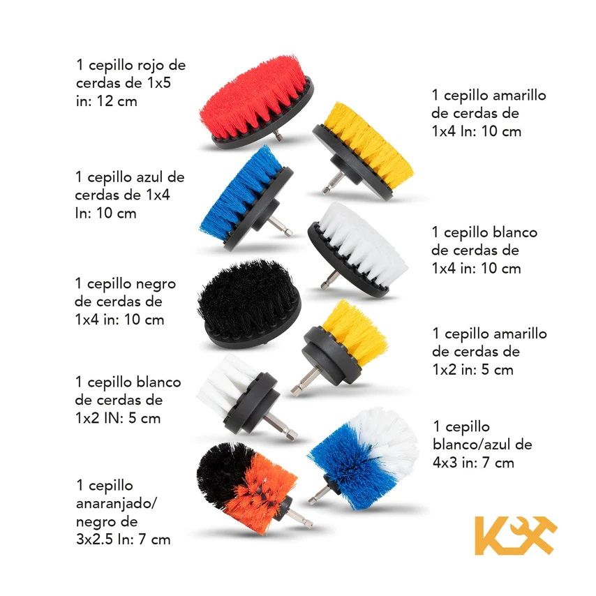 Cepillo para Taladro Juego 10 Piezas para Limpieza Cerdas Multiusos 300159 Kingsman