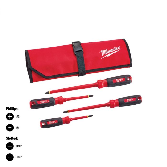Juego de Desarmadores Aislados Milwaukee 48-22-2204 1000V – Set Profesional de 4 Piezas para Electricistas
