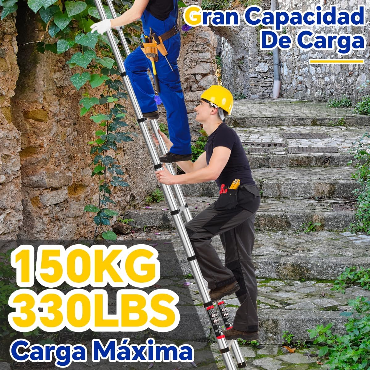 Escalera Telescópica de Aluminio 2 Metros Plegable y Portátil – Multiusos y Segura