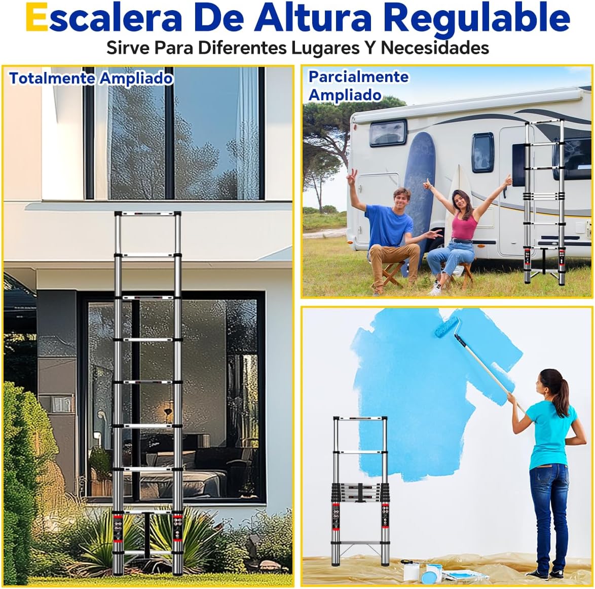 Escalera Telescópica de Aluminio 2 Metros Plegable y Portátil – Multiusos y Segura