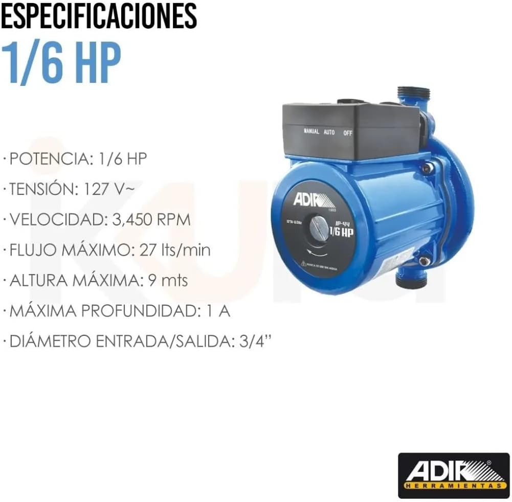 Presurizador Automático ADIR 1503 | 1/6 HP 140W | Solución Fácil a la Baja Presión de Agua en Casa