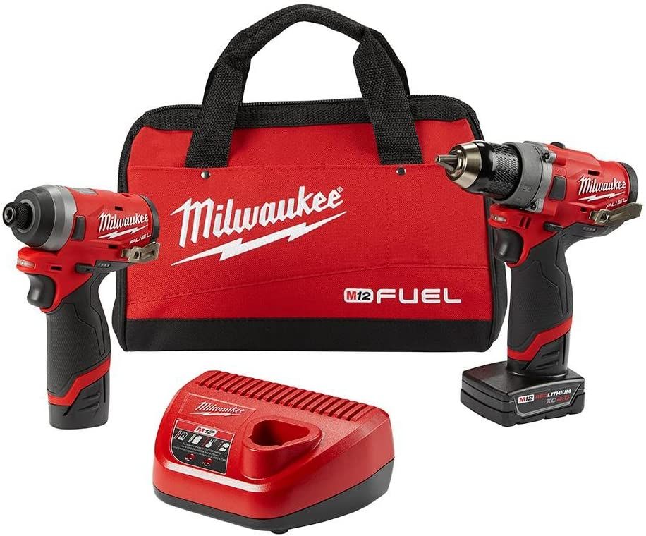 Combo Milwaukee M12 FUEL™ 2598-22 Taladro Percutor y Destornillador de Impacto Inalámbricos 12V con 2 Baterías, Cargador y Estuche
