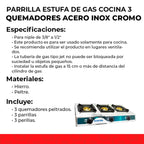 Parrilla Estufa de Gas LP IML 3 Quemadores Cromada – Cocina Compacta Antisarro