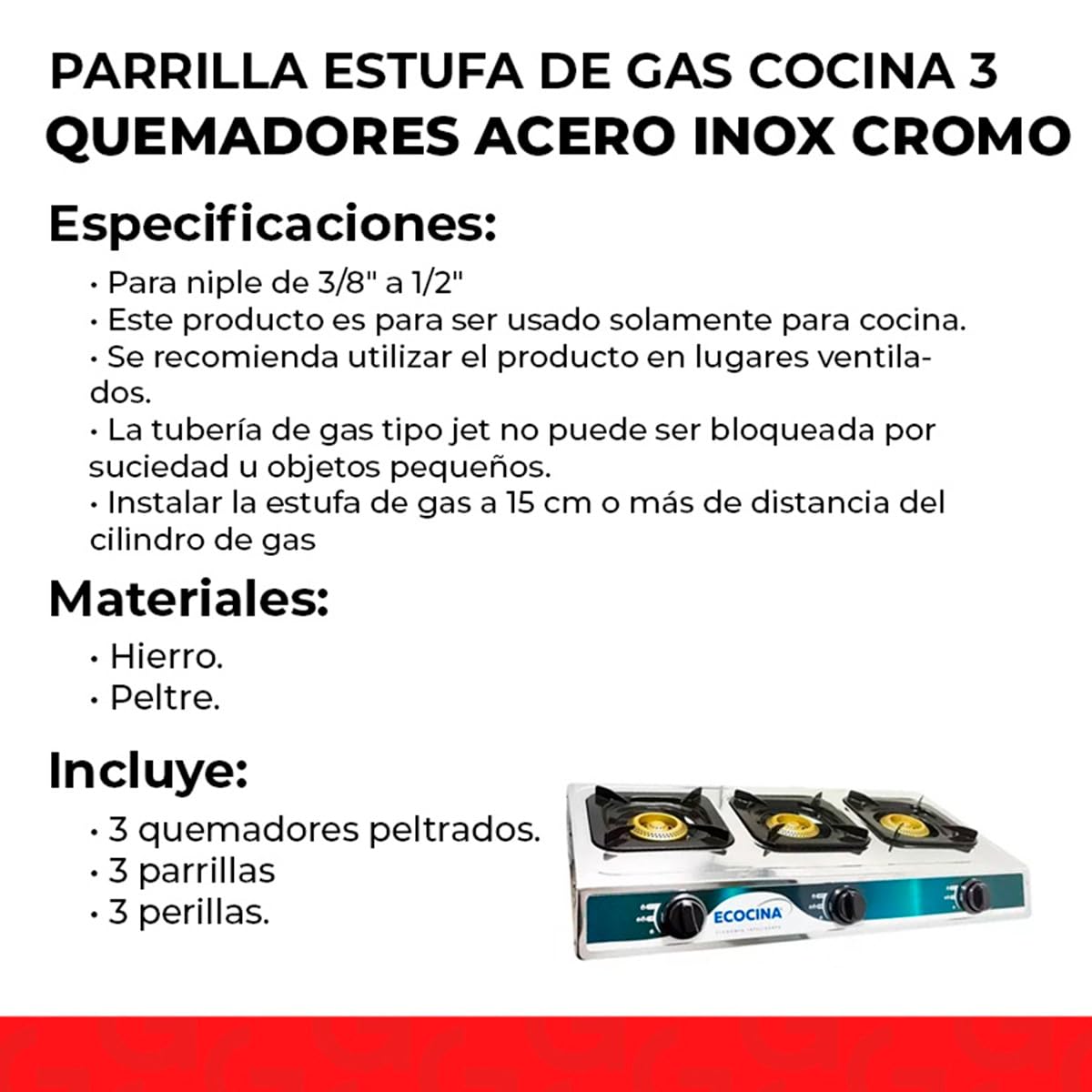 Parrilla Estufa de Gas LP IML 3 Quemadores Cromada – Cocina Compacta Antisarro