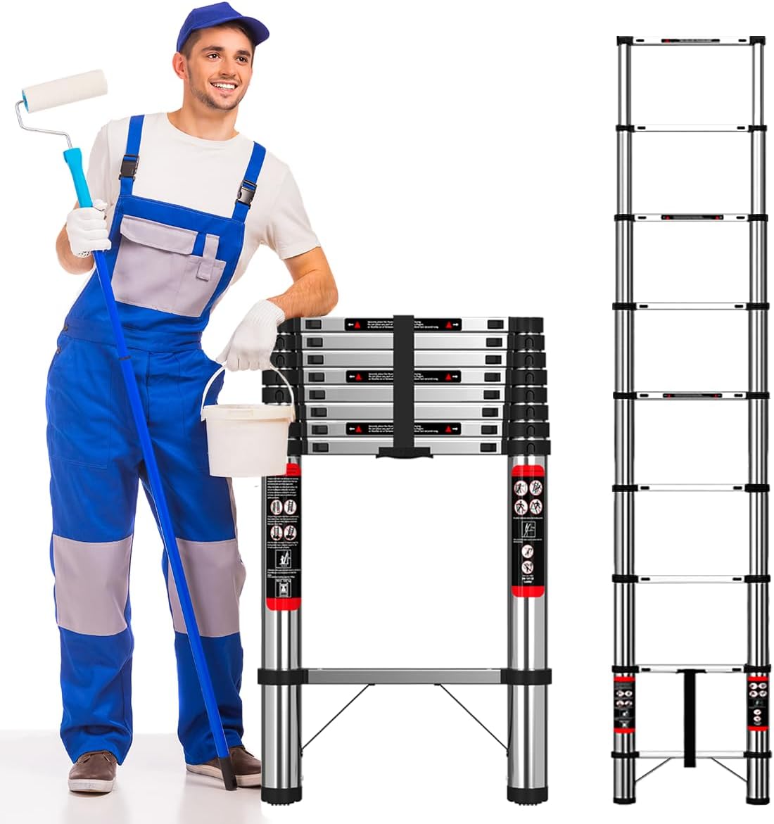 Escalera Telescópica de Aluminio 2 Metros Plegable y Portátil – Multiusos y Segura