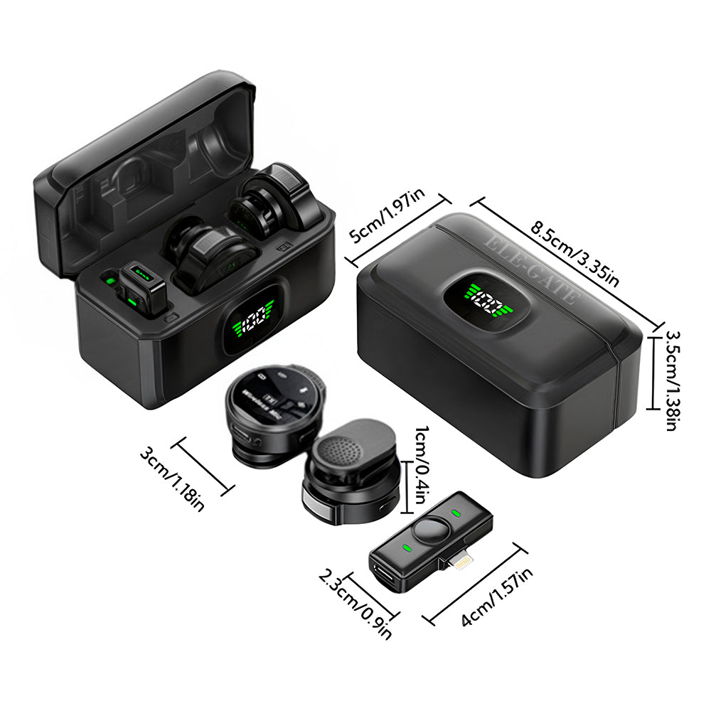 Juego inalámbrico 2 micrófonos lavalier + receptor Lightning para iPhone/iPad/Android – Kit vlog/retransmisión profesional
