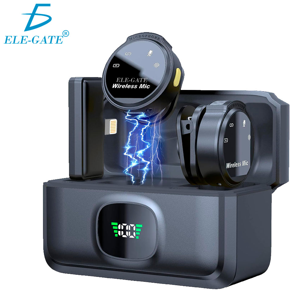 Juego inalámbrico 2 micrófonos lavalier + receptor Lightning para iPhone/iPad/Android – Kit vlog/retransmisión profesional