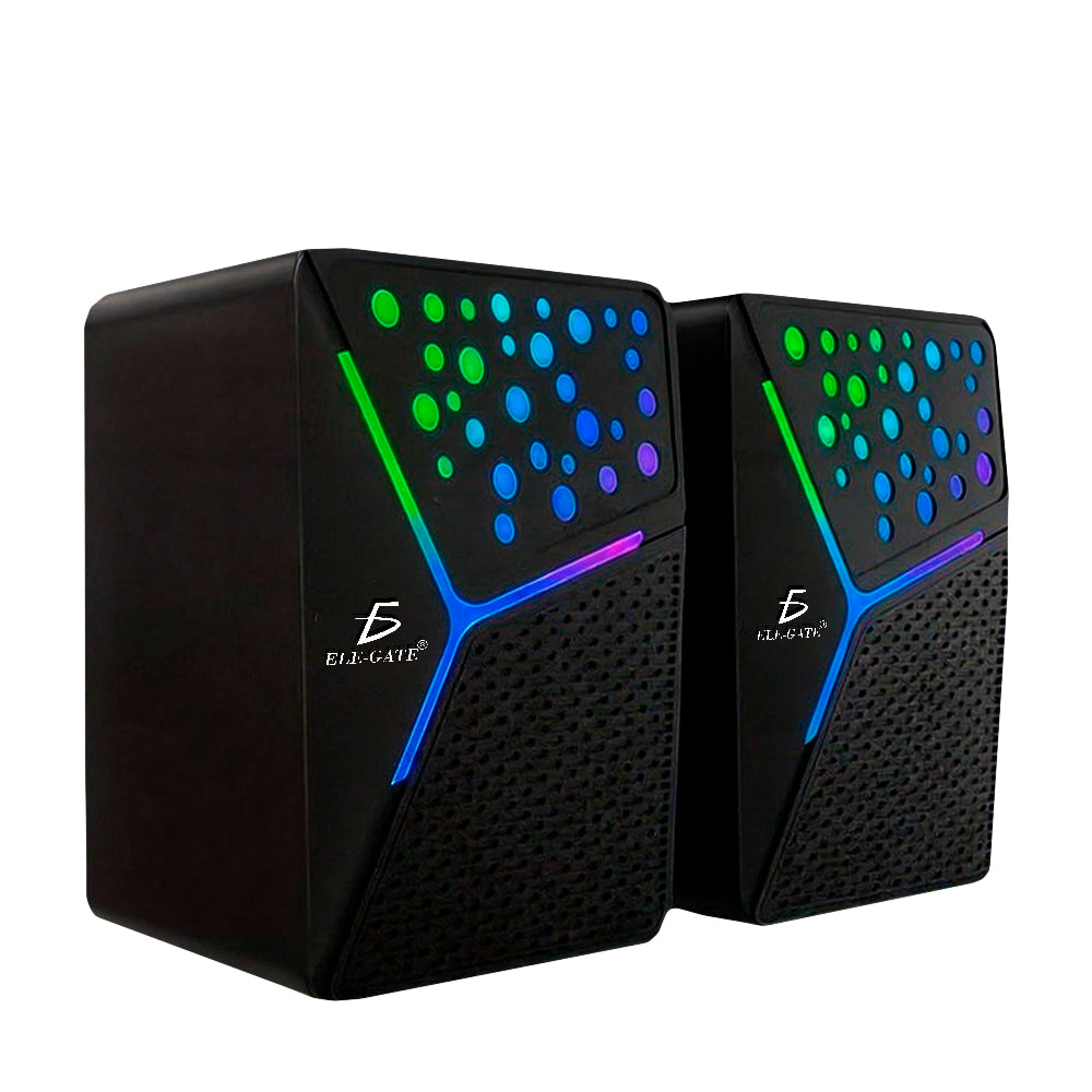 Bocinas Gaming RGB para Computadora – Par de Altavoces con Cable USB y Plug 3.5 mm, Sonido Potente y Luces LED