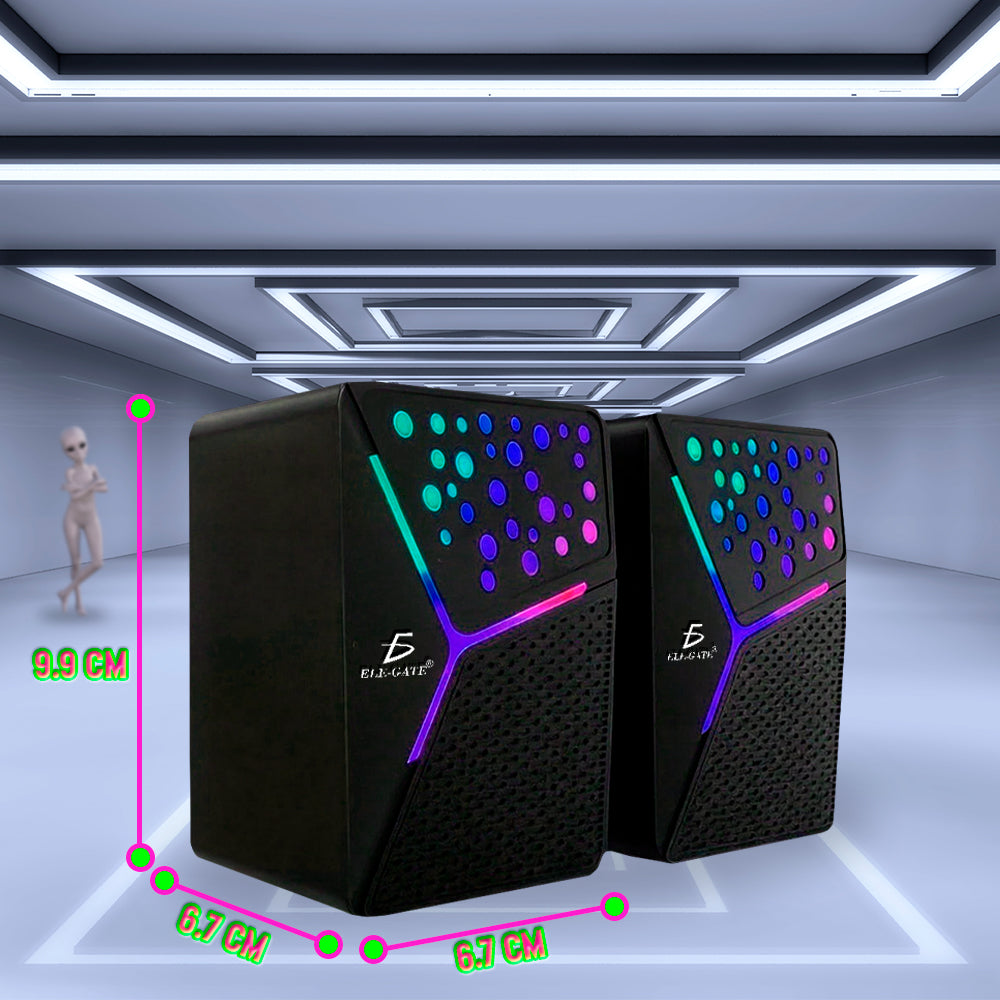 Bocinas Gaming RGB para Computadora – Par de Altavoces con Cable USB y Plug 3.5 mm, Sonido Potente y Luces LED