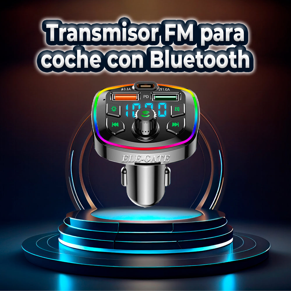 Transmisor FM Bluetooth 5.0 para Auto con Luz LED RGB – Manos Libres, Carga Rápida y Música Inalámbrica
