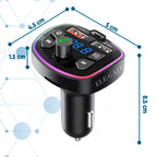 Transmisor FM Bluetooth 5.0 para Auto con Luz LED RGB – Manos Libres, Carga Rápida y Música Inalámbrica