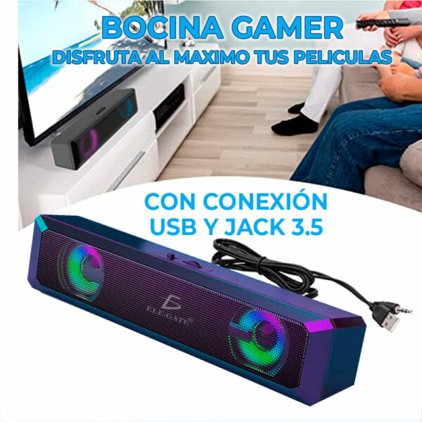 Barra de sonido Bluetooth LED RGB para PC / Android / TV – Soundbar multitarea con luz multicolor, conexión inalámbrica, sonido envolvente y control móvil