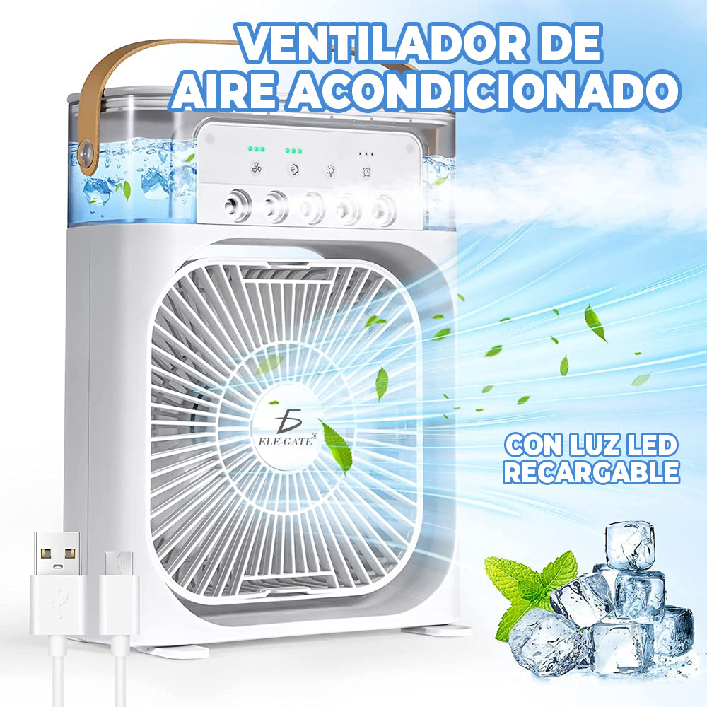 Ventilador de Aire Acondicionado Portátil con Agua USB y Luz LED – Enfriador de Aire Silencioso y Recargable