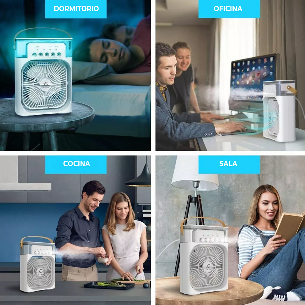 Ventilador de Aire Acondicionado Portátil con Agua USB y Luz LED – Enfriador de Aire Silencioso y Recargable