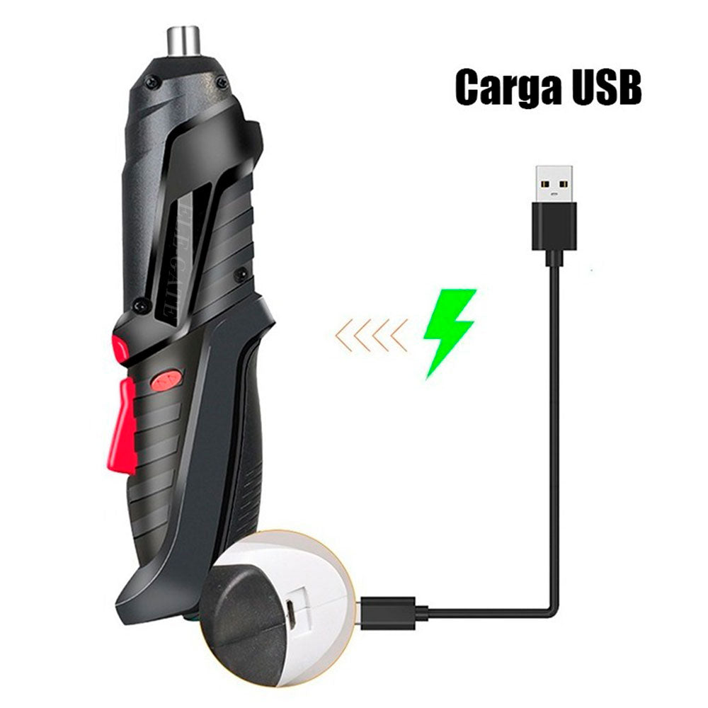 Destornillador Eléctrico 3.6V Recargable por USB – Multifuncional con Luz LED y Batería de Litio