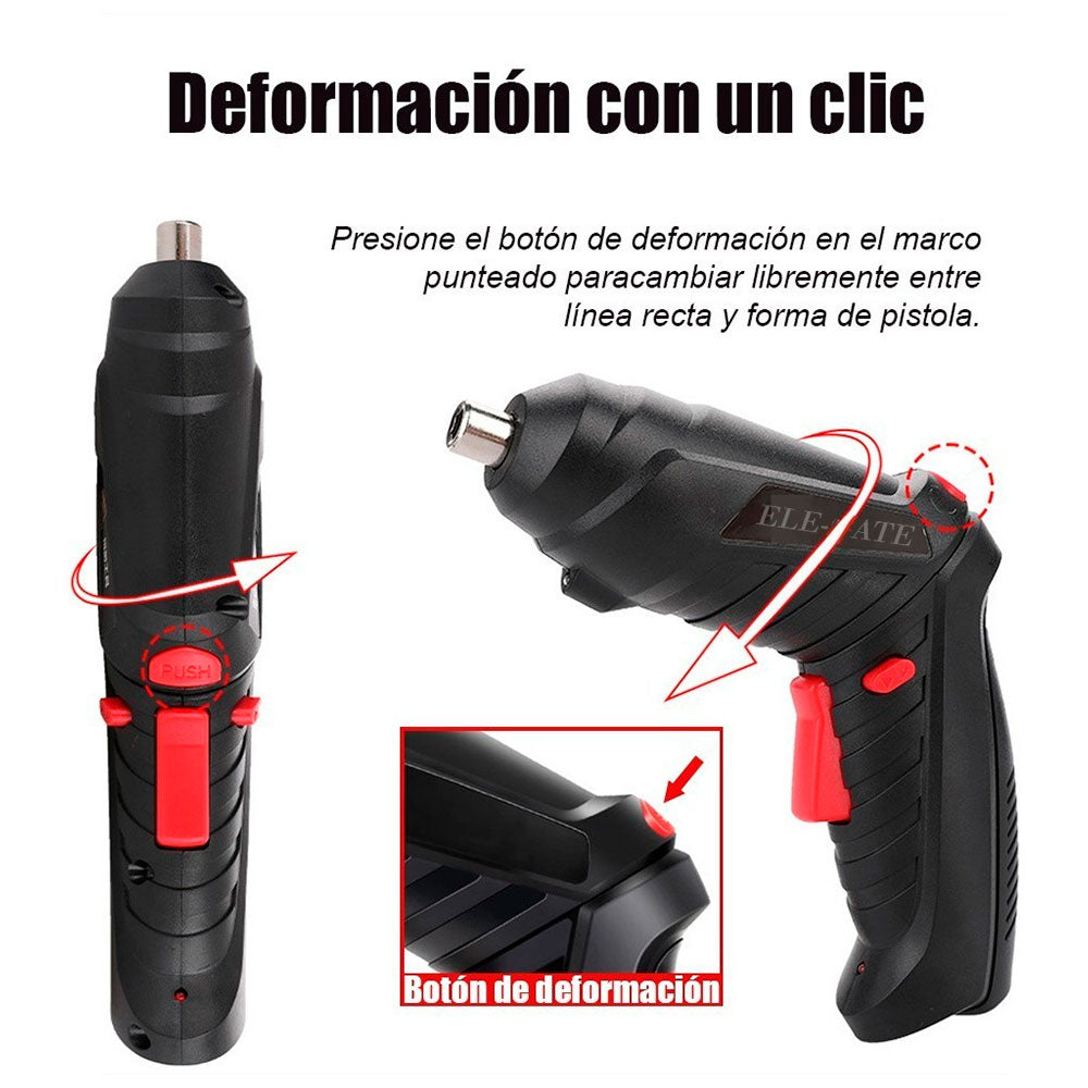Destornillador Eléctrico 3.6V Recargable por USB – Multifuncional con Luz LED y Batería de Litio
