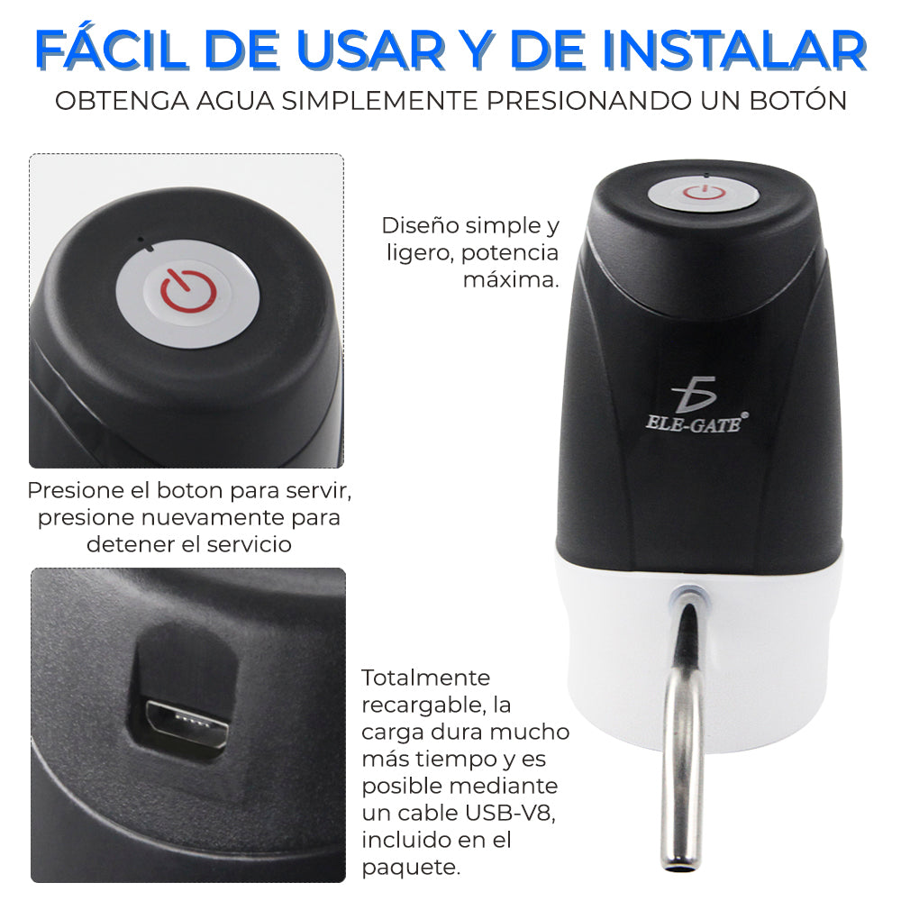 Dispensador de Agua Eléctrico Recargable – Bomba Automática USB para Garrafones 19 L y 20 L