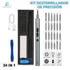 Mini Destornillador Eléctrico con 24 Puntas y 3 Luces LED – Kit Recargable Portátil de Precisión
