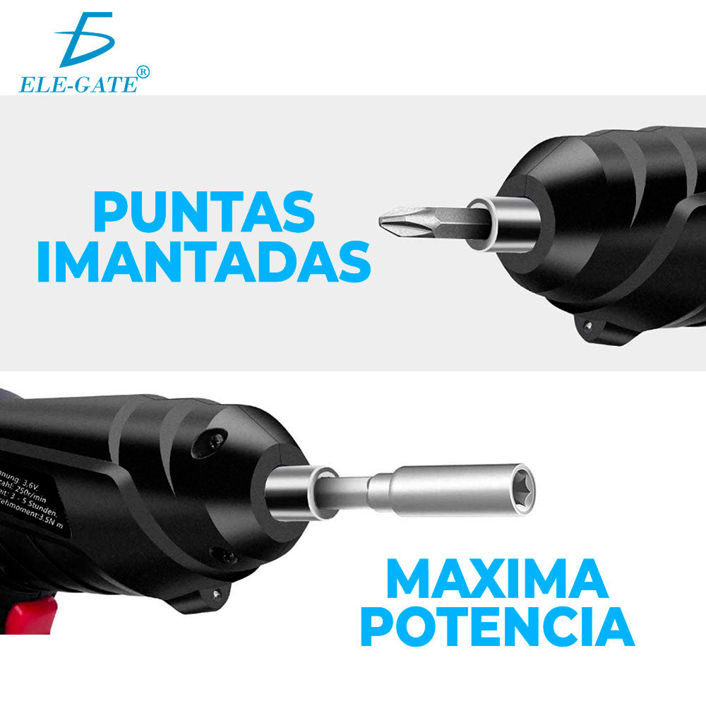 Destornillador Eléctrico Inalámbrico 3.6V con 47 Piezas – Taladro Portátil Recargable con Maletín