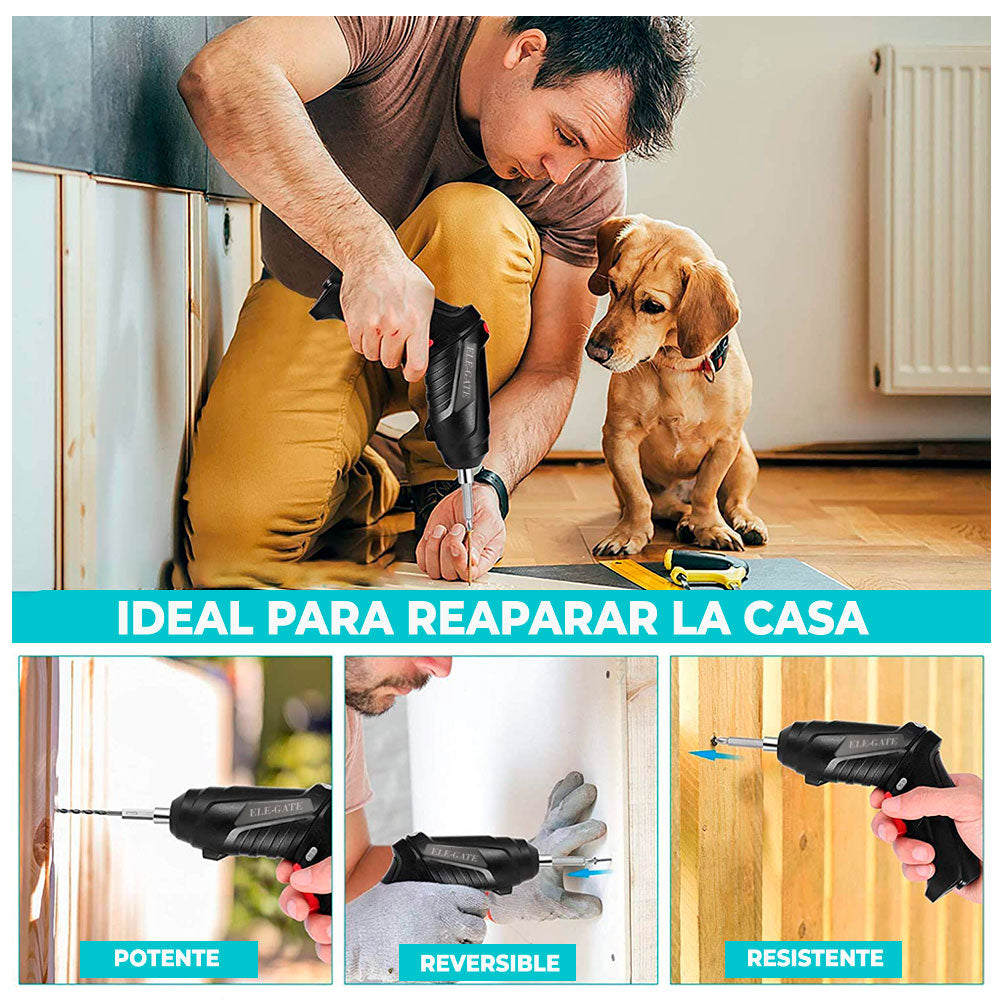 Destornillador Eléctrico Inalámbrico 3.6V con 47 Piezas – Taladro Portátil Recargable con Maletín