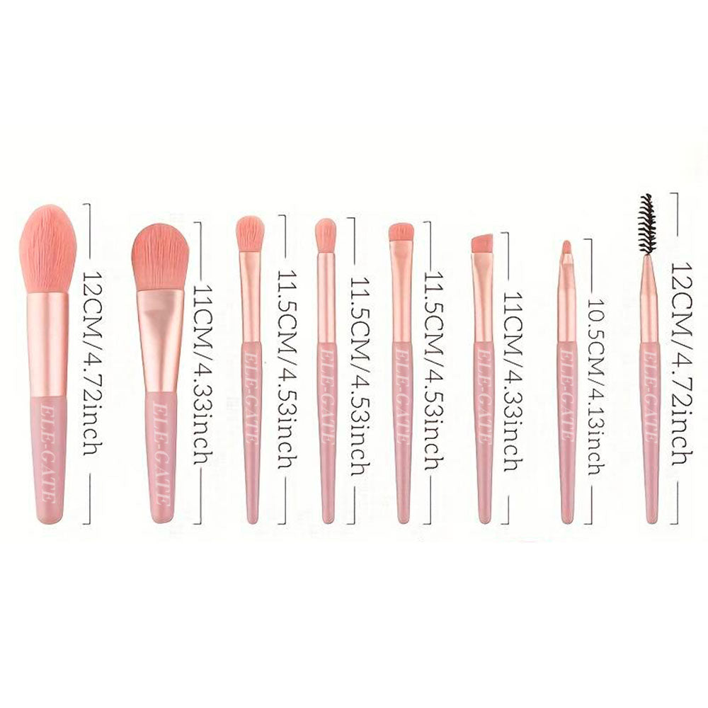 Juego de 8 Brochas de Maquillaje Profesionales con Bolsa Rosa Coral – Set Completo para Rostro, Ojos y Labios