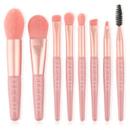 Juego de 8 Brochas de Maquillaje Profesionales con Bolsa Rosa Coral – Set Completo para Rostro, Ojos y Labios