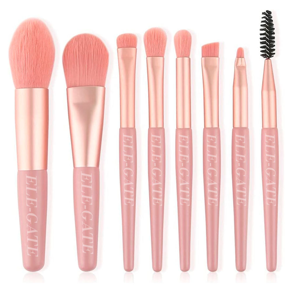 Juego de 8 Brochas de Maquillaje Profesionales con Bolsa Rosa Coral – Set Completo para Rostro, Ojos y Labios