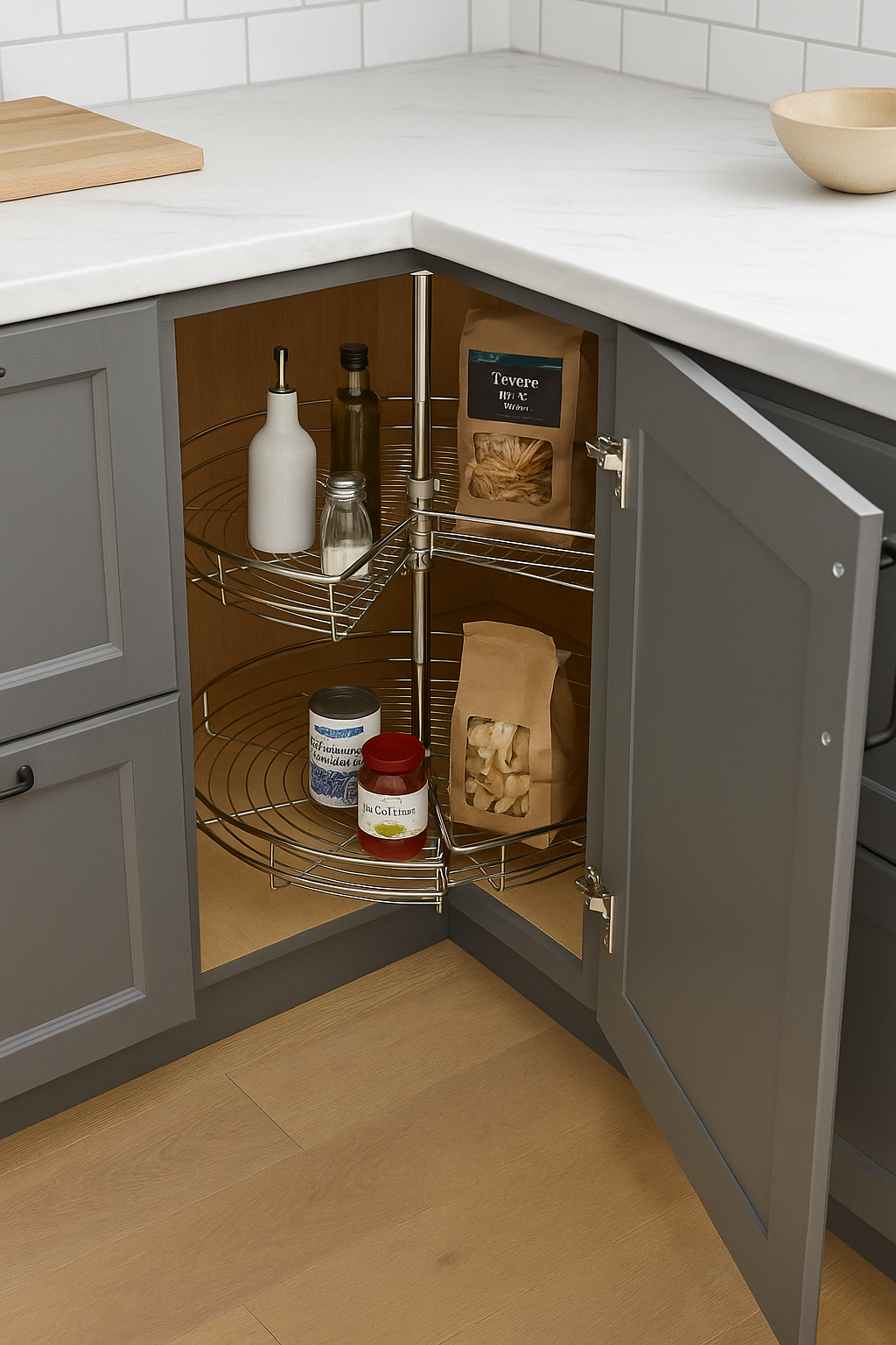 Rinconero de Cocina con Bandeja Giratoria 1740-16 – Organizador Metálico para Alacena y Gabinete