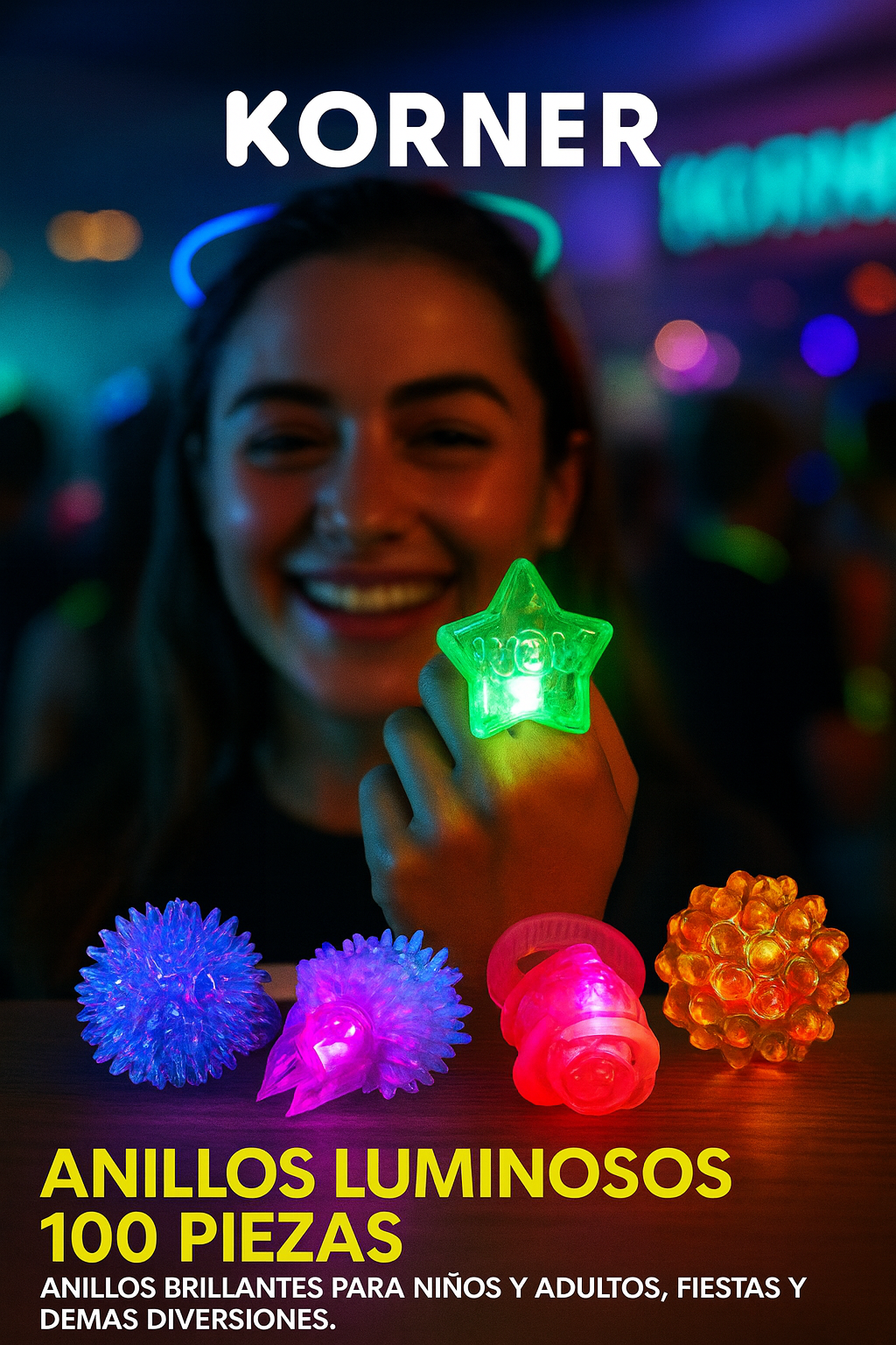 Anillos Luminosos de Goma con Figuras Divertidas – Accesorios LED para Fiestas, Eventos y Regalos Infantiles