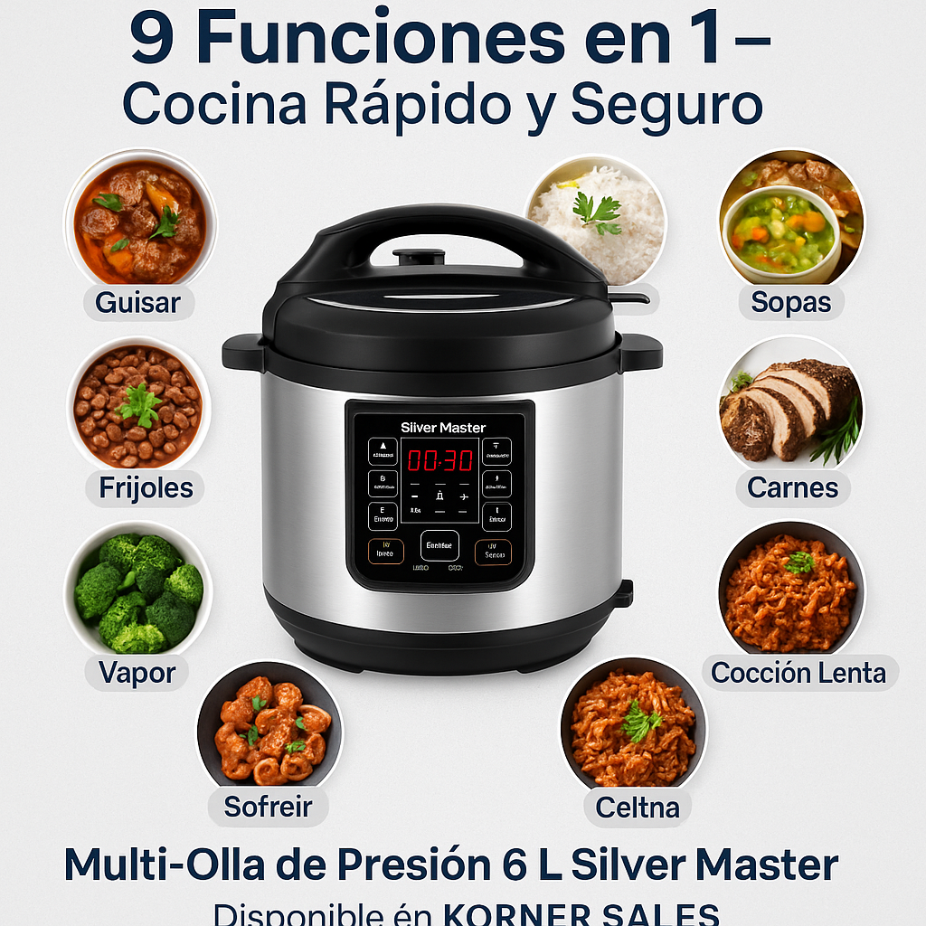 Multi-Olla de Presión 6 L Silver Master – 9 Funciones Automáticas