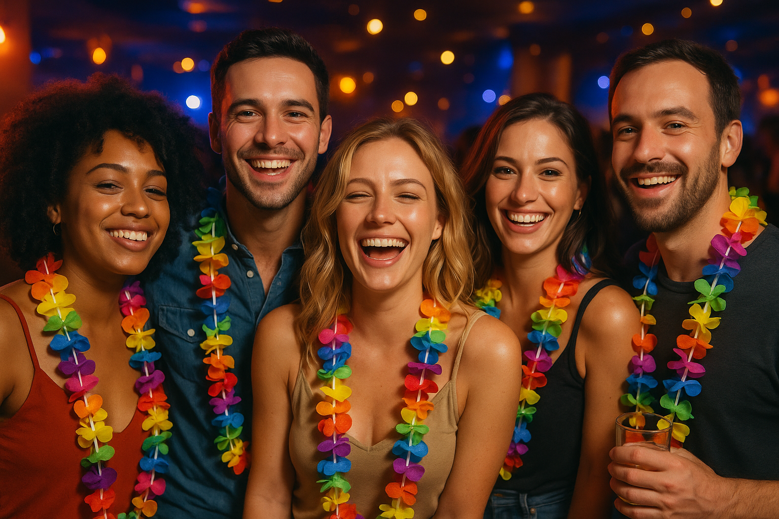 Collar Hawaiano de Flores Multicolor 12PZ – Accesorio Tropical para Fiestas, Eventos y Disfraces