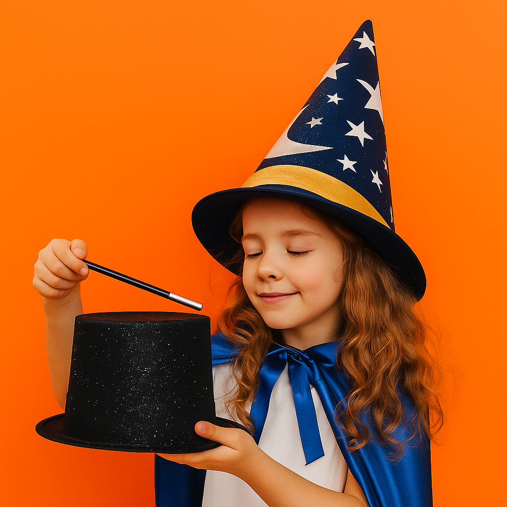 Sombrero de Mago Clásico – Accesorio de Disfraz para Niños y Adultos con Estrellas y Cono Alto