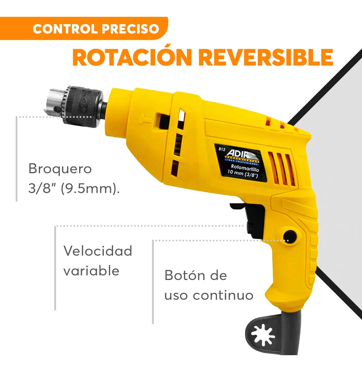 Taladro Rotomartillo 3/8″ 450W Adir 812 – Profesional y Ergonómico
