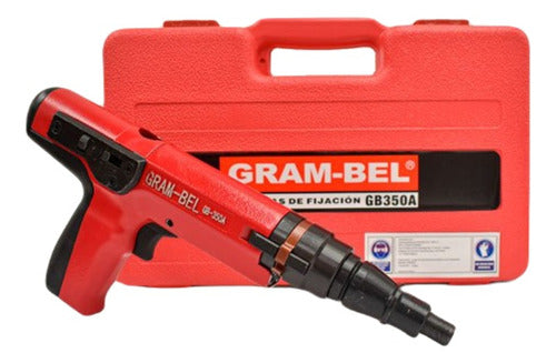 Pistola de fijacion GB350A Gram-Bel en estuche rojo, incluye canón de 8 mm y accesorios