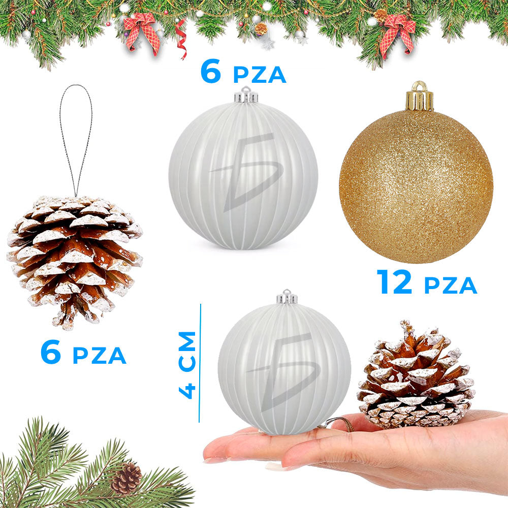 Set 24 Bolas Navideñas Mini – Doradas y Plateadas, acabado mate/brillante, decoración elegante árbol Navidad