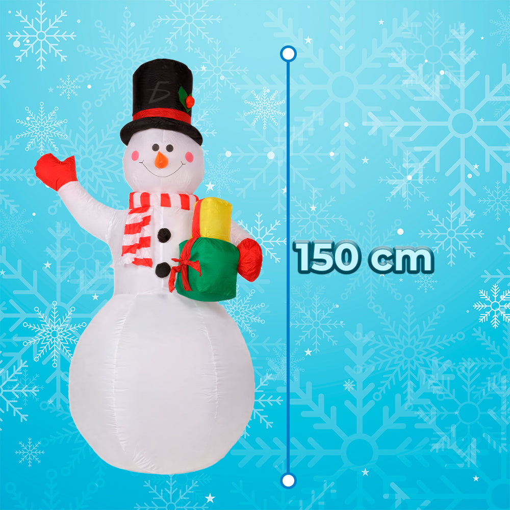 Muñeco de Nieve Inflable 1.5 m con Luz LED y Ventilador – Decoración Navideña exterior/interior, diseño animado, fácil montaje