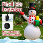 Muñeco de Nieve Inflable 1.5 m con Luz LED y Ventilador – Decoración Navideña exterior/interior, diseño animado, fácil montaje