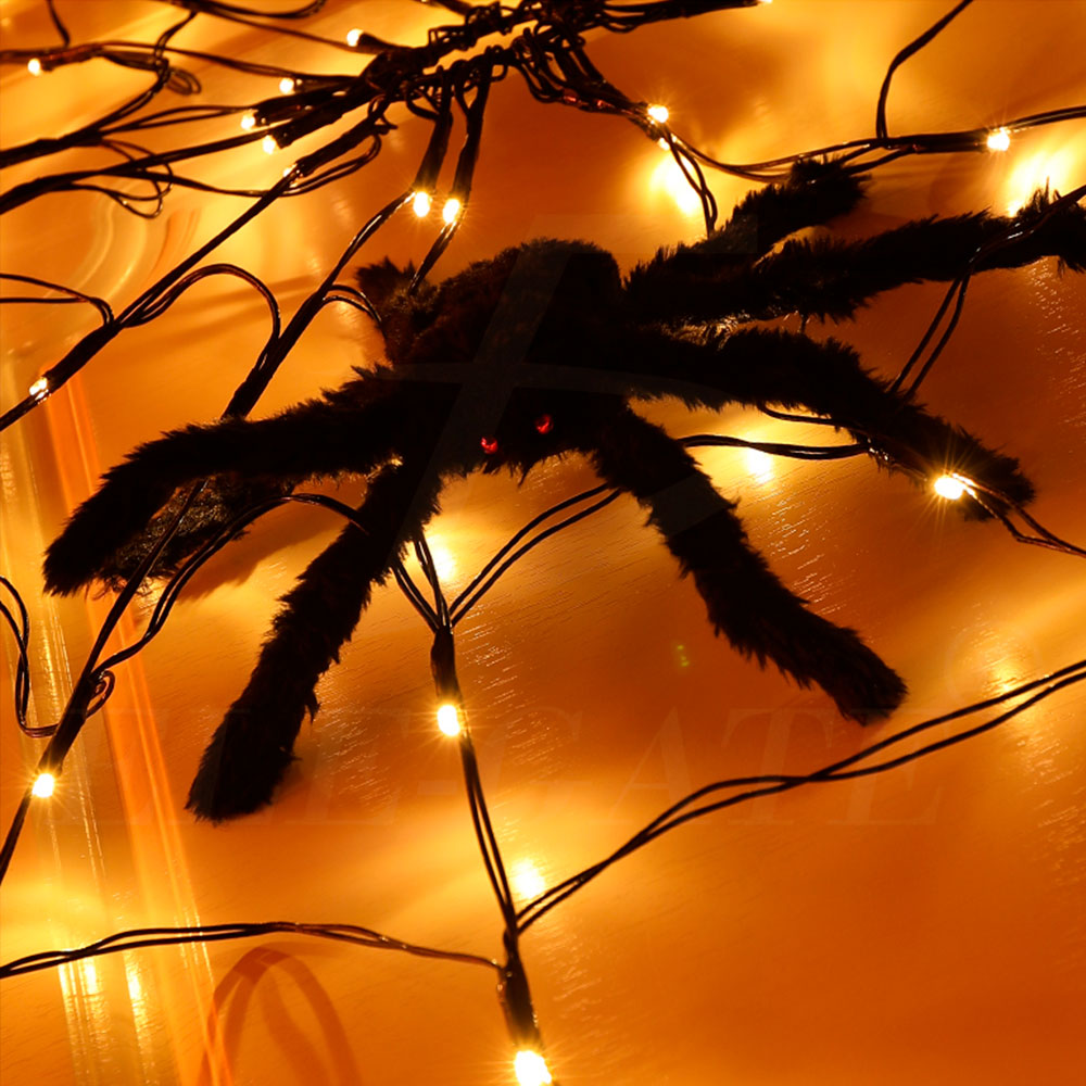 Telaraña de Halloween con luces LED a batería – Decoración luminosa de ambiente embrujado para interiores y exteriores, ideal fiestas y casas temáticas