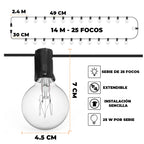 Guirnalda de Luces 7.5 Metros con 25 Focos G40 Impermeable – Iluminación Decorativa Exterior e Interior