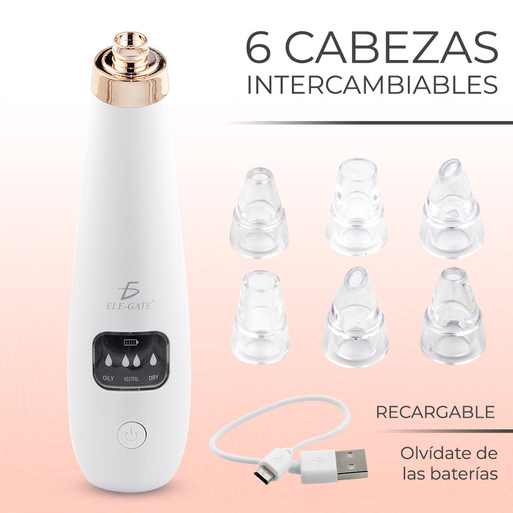 Limpiador de Poros y Extractor de Espinillas con 6 Cabezas – Succión Potente y Cuidado Facial Profesional