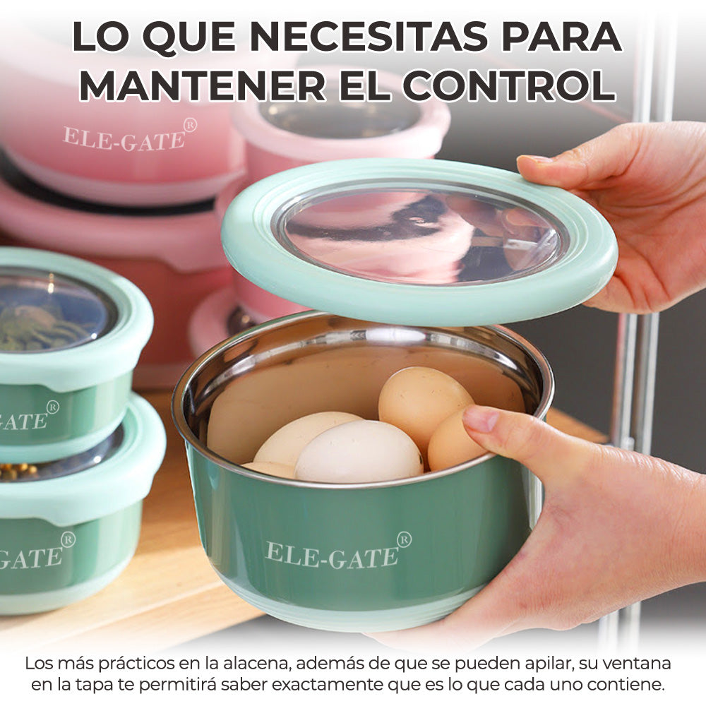 Tazón de Acero Inoxidable con Tapa Hermética Tamaño L – Recipiente para Conservación y Almacenamiento de Alimentos