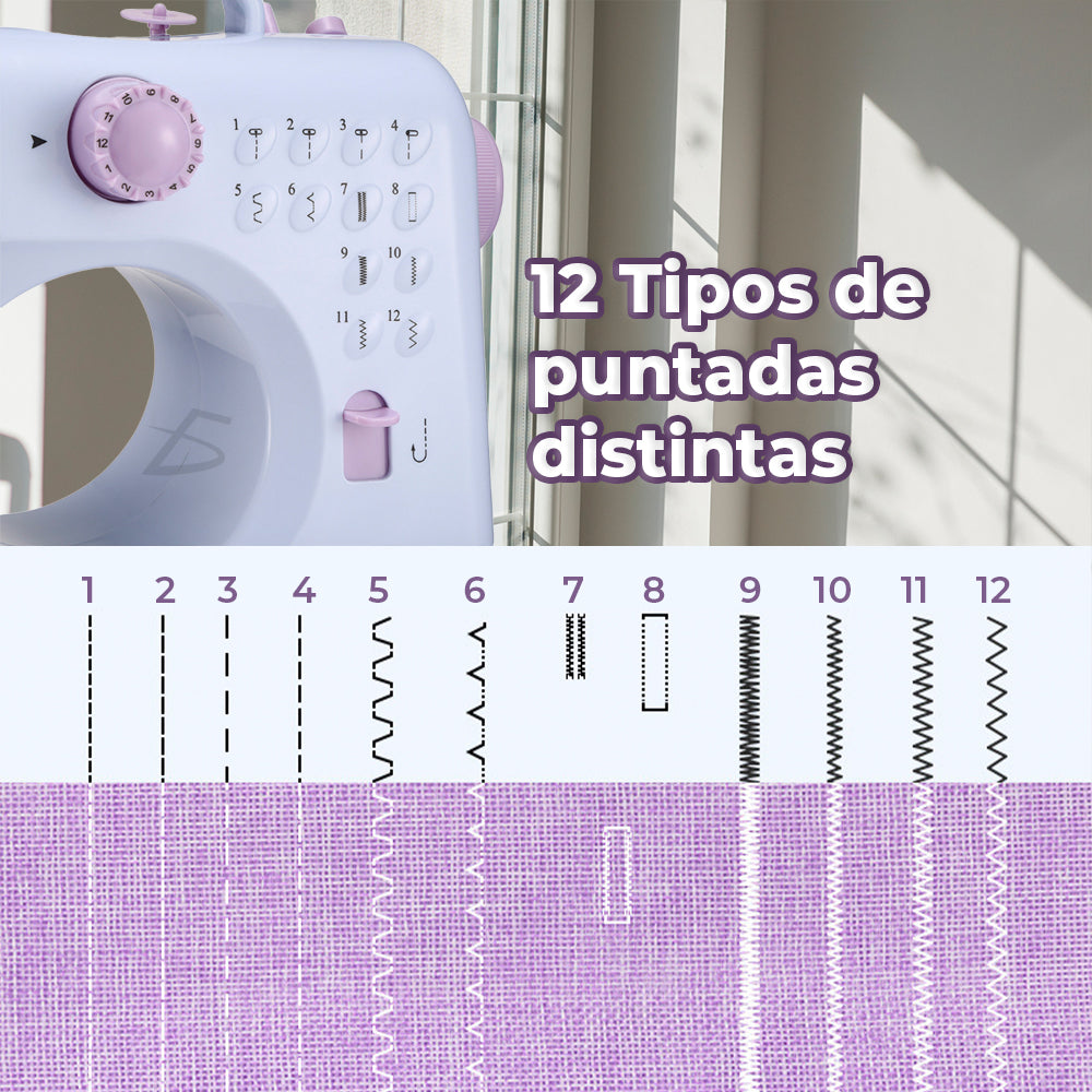 Máquina de coser multifuncional con 12 patrones de puntada – Máquina portátil doméstica para costura, remates y arreglos profesionales