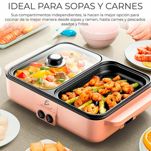 Parrilla Eléctrica 2 en 1 – Cocina y Calienta Alimentos con Doble Zona de Cocción y Control de Temperatura