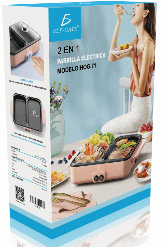 Parrilla Eléctrica 2 en 1 – Cocina y Calienta Alimentos con Doble Zona de Cocción y Control de Temperatura