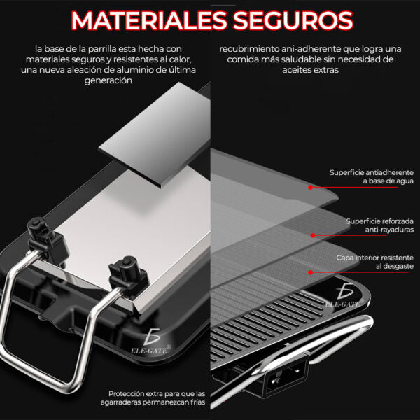 Parrilla Grande de Cocina 48×28 cm – Comal Antiadherente de Acero con Asas para Gas y Eléctrico