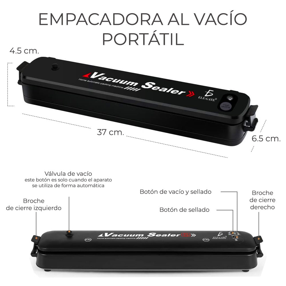 Máquina de Sellado al Vacío Automática – Selladora de Alimentos con Función de Succión y Bolsas Incluidas