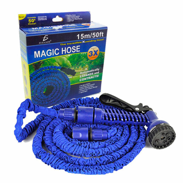 Manguera flexible expandible 15 m con pistola rociadora – Manguera de jardín antifugas y ligera, ideal para riego, limpieza y exteriores